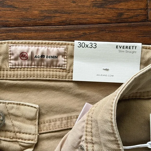 AG Everett Slim Straight Khaki/Beige Jeans 30x33 NWT - Picture 6 of 10